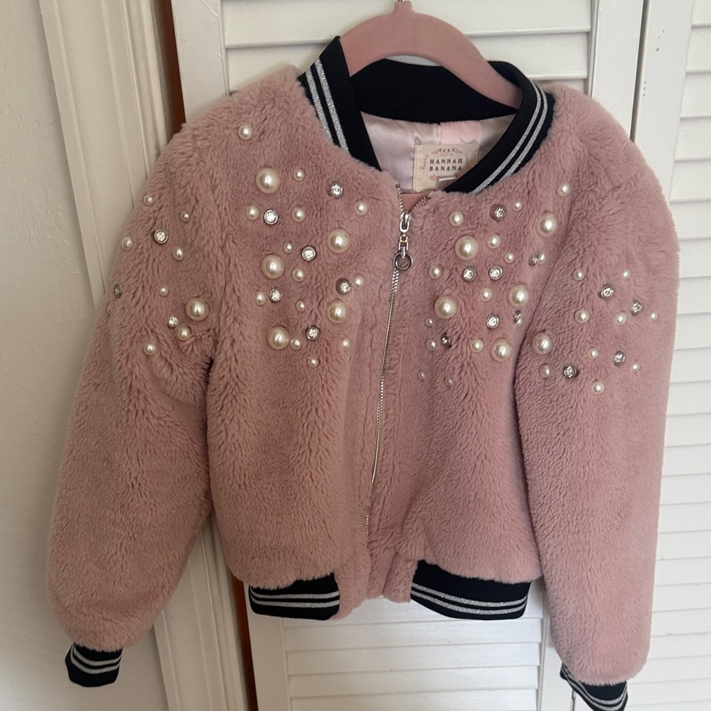 Hannah Banana Pink Pearl Embellished Kids Jacket